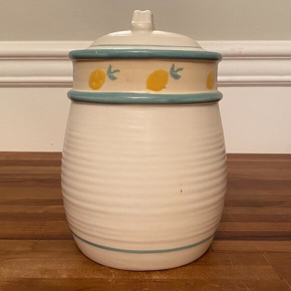 Vintage Lemon Canister Stoneware Jar with Lid - Picture 4 of 10